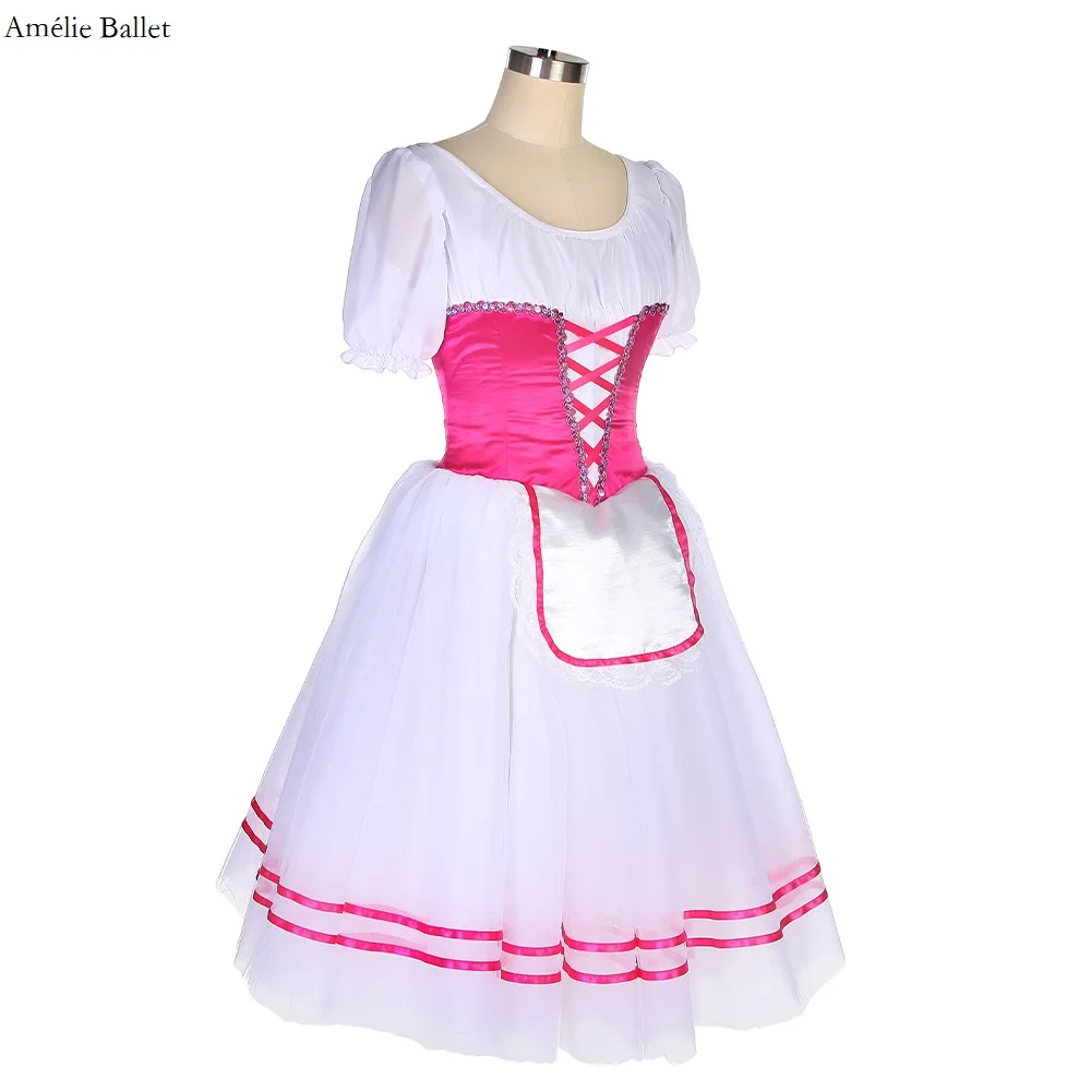 B22140 Customized Hot Pink Top Bodice With White Tutu Short Puff Sleeves Romantic Ballet Tutu Skirt for Girl&Women Dancing Dress