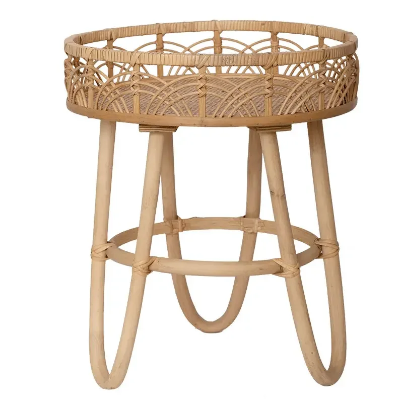 Natural Wood Rattan round Coffee Table Leisure Light Luxury Living Room Garden Low Tea Table Home Furniture Desk