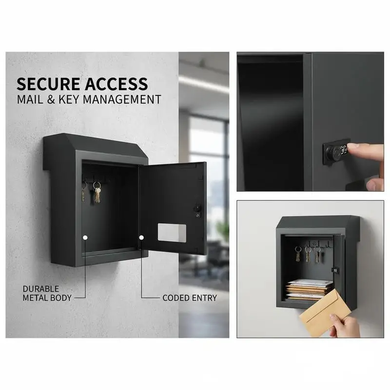 Durable Steel Security Mailbox 12'' For Home Office Apartment, Combination Lock Wall Mount Hardware Charcoal Gray Finish
