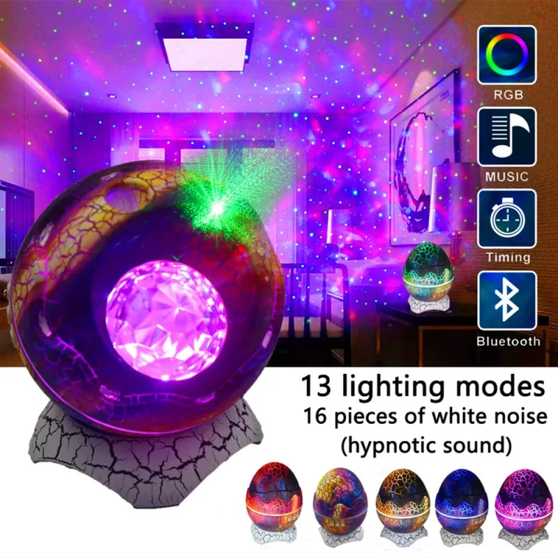 Imagem -04 - Starry Night Light For Kids Dinosaur Egg Galaxy Projection Lamp Bluetooth Music Crackle Nebula Decoration Ambient Lights