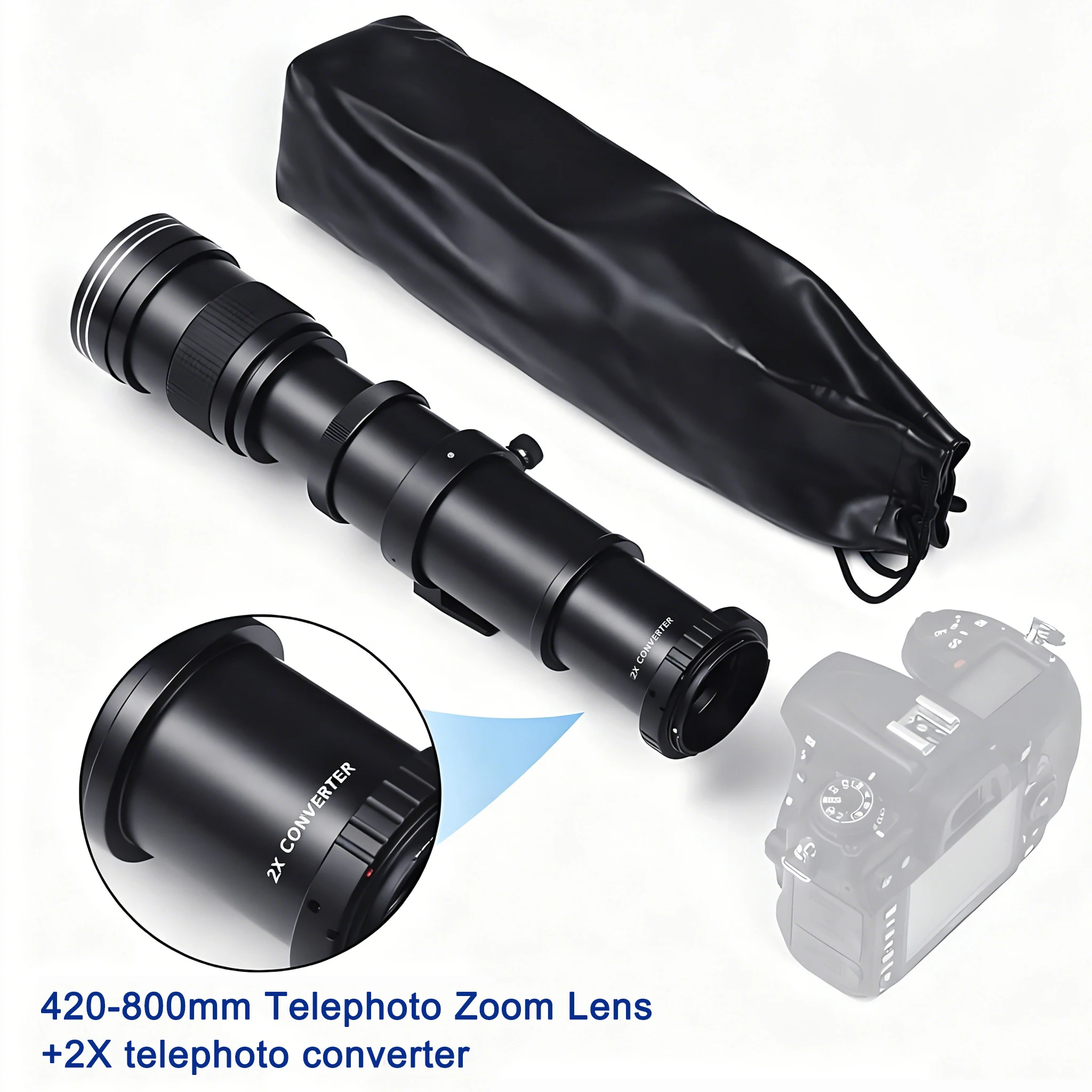 Ultra Long Focus 420-800mm Lens Set - Includes 2X Teleconverter for 1600mm Camera Distance - Canon Ef/Ef-M/Rf T2 Mount Camera