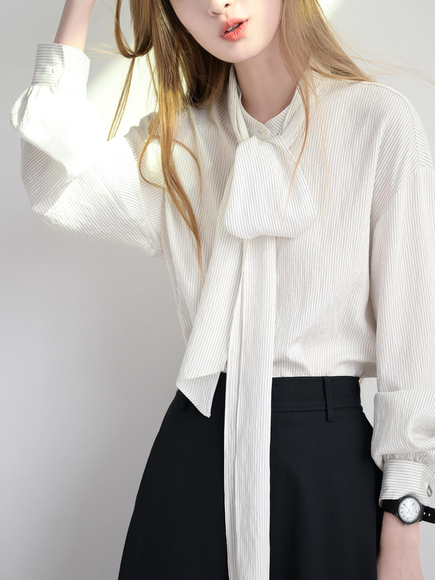 

Женская свободная блузка TRR Gentle Sle с длинными рукавами, из модной ткани, с открытыми плечами, в полоску, повседневный топ