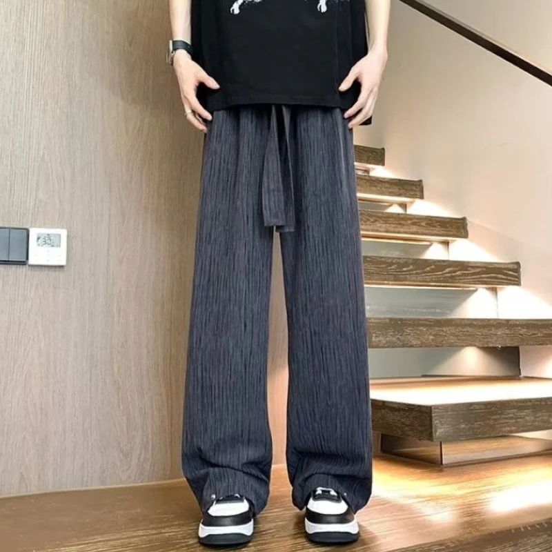 GELITAYIN estilo coreano suelto de seda de hielo Casual Pantalones rectos hombre diseñador barato de talla grande poliéster precio bajo elegante Xxxl pantalón