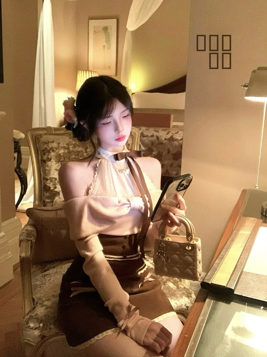 

Комплект Oyois: вязаный топ и брюки в японском стиле, женский модный костюм, универсальный крой, весна-осень