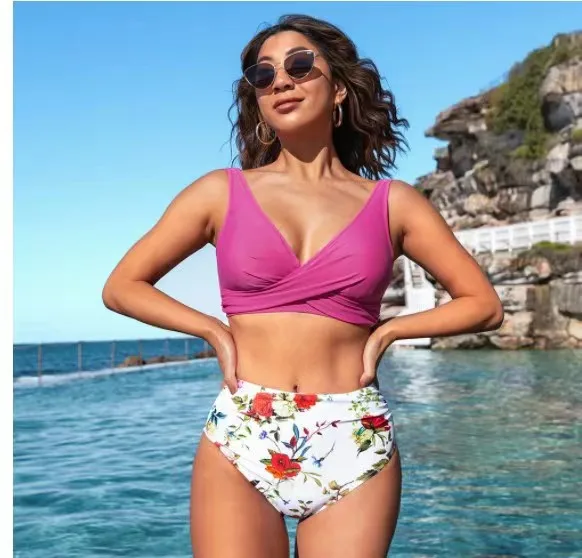 Biquini das mulheres dividir sexy moda maiô push up split seaside maiô cruz sólida string imprimir 2 peça verão praia maiô