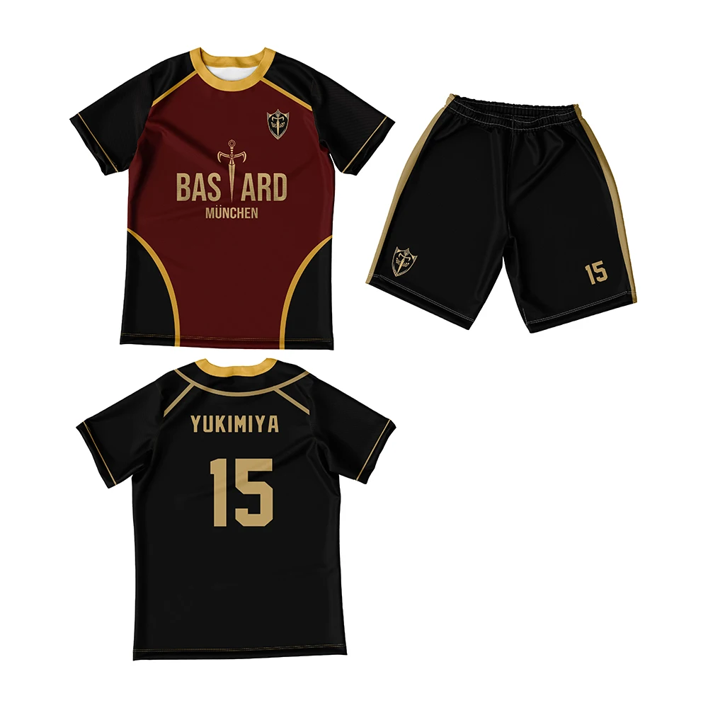 Jersey Futsal Football Motif VL Replika Blue Lock Anime Bastard Munchen Summer Men Women T-shirt +Short 2pc set suit
