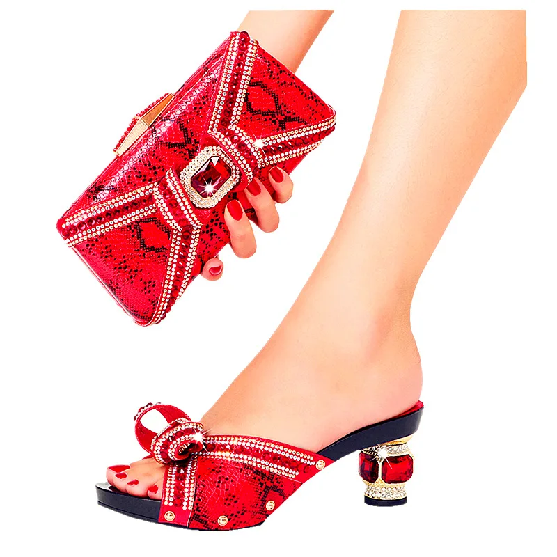 

Rhinestone Shoes And Bag Set Popular Large Size Slippers Wedding Dinner Party Ladies Clutch Bag Bolsos De Fiesta Para Mujer Boda