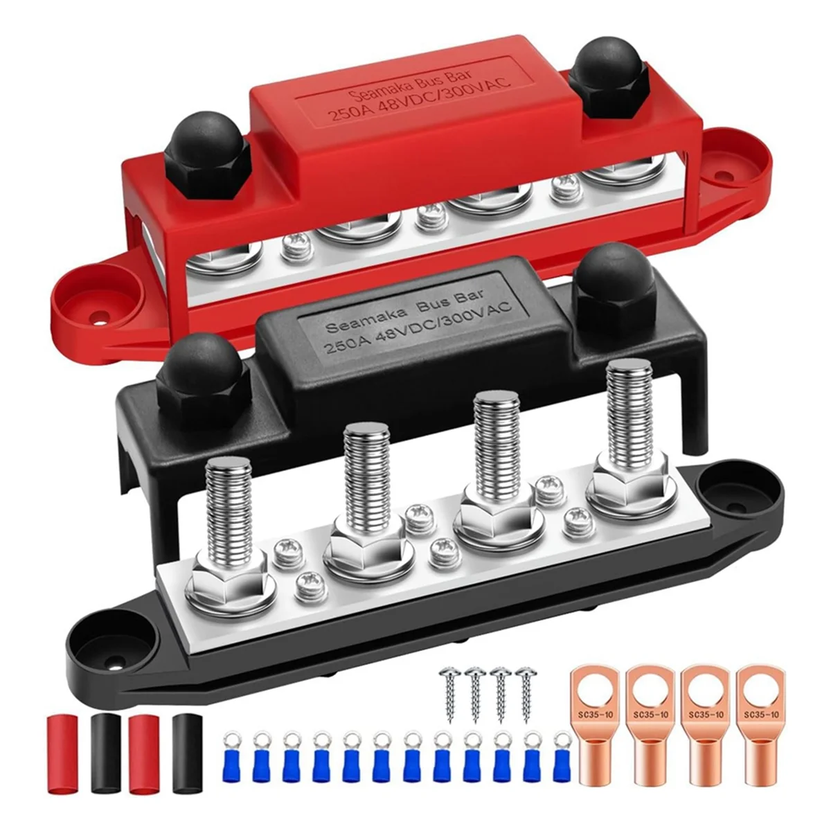 250A 12V Bus Bar Marine 12V,Power Distribution Block with Cover Screws Terminals,Battery Bus Bar for Car Boat