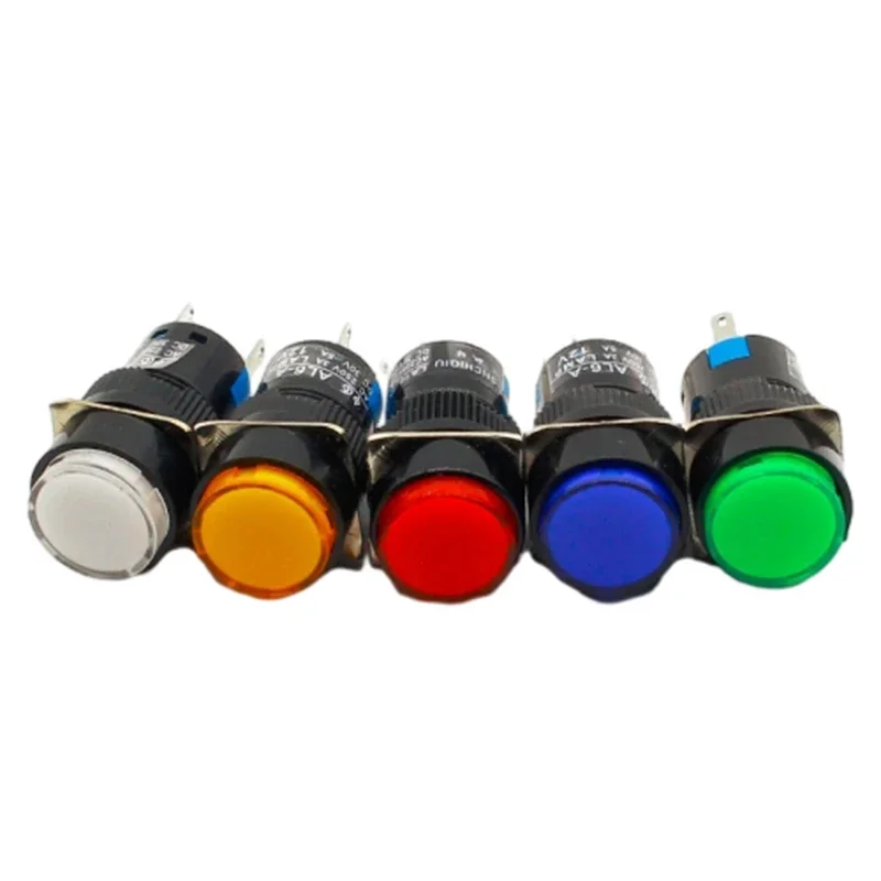 16mm DC 6V 12V 24V 220V LED Push Button Switch Blue Green Red Yellow White lamp Momentary push button auto reset