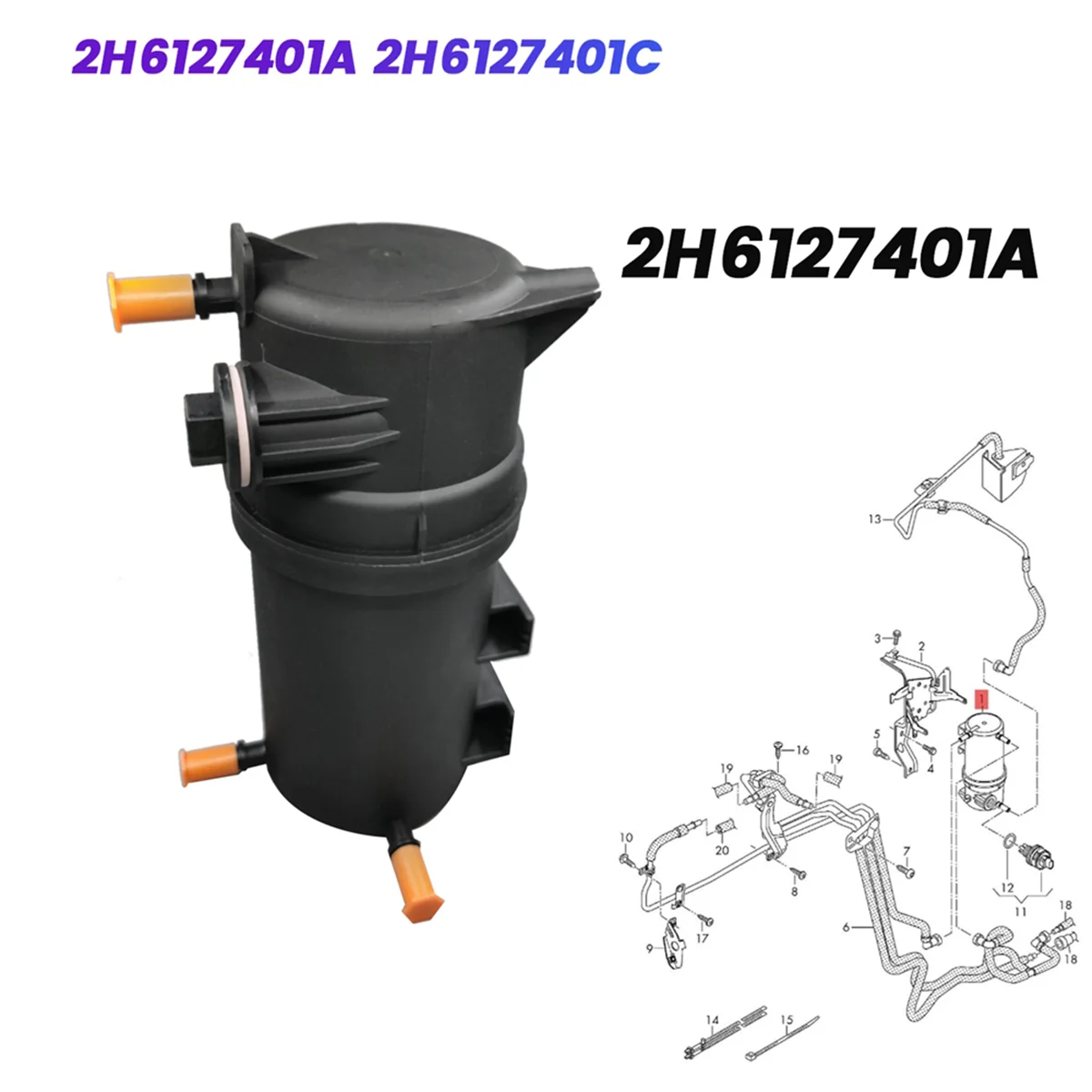 Car Fuel Filter In-Line Filter 2H6127401A 2H6127401C for VW Amarok 2.0 TDI/BiTDI 2011-2024 Diesel Filter 2H6 127 401 C