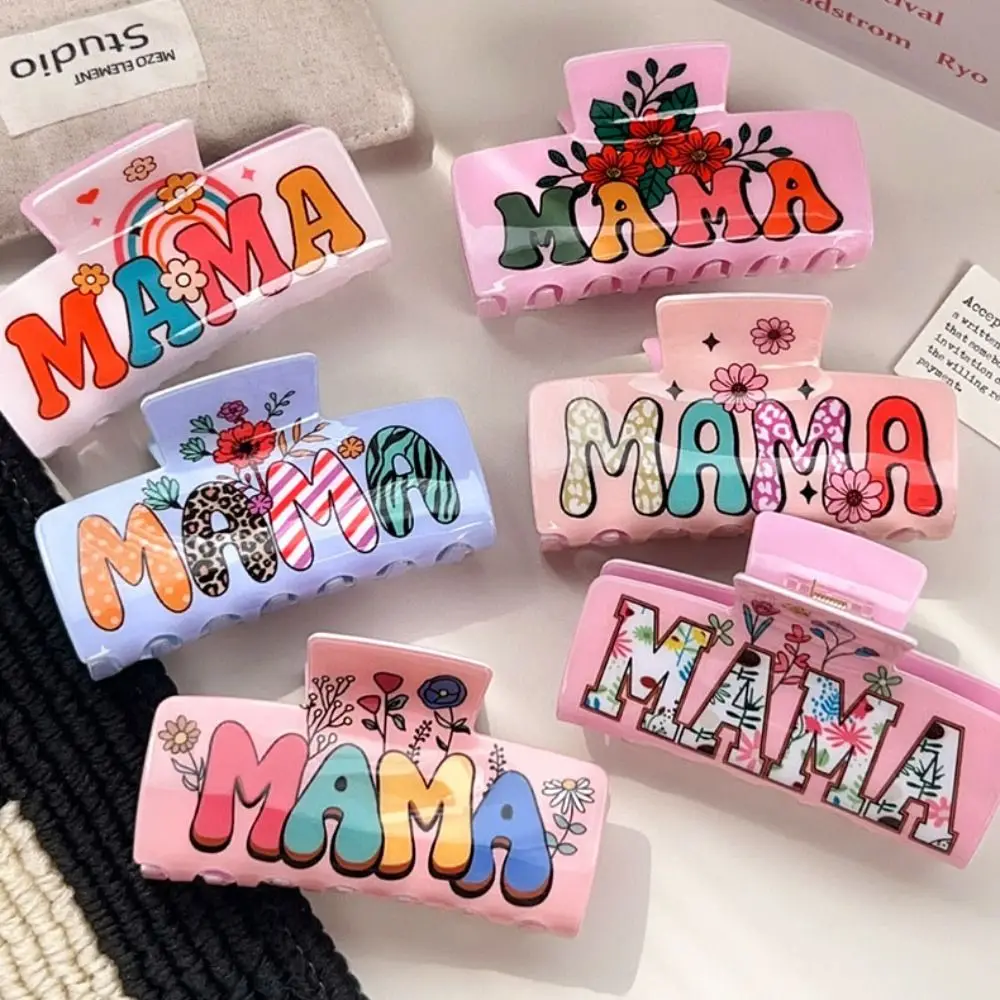 

Милый квадратный коготь для волос MaMa, ретро зажим для хвоста, уксусная кислота, зажим в виде акулы, красочный цветочный принт, геометрический коготь для волос, вечерние