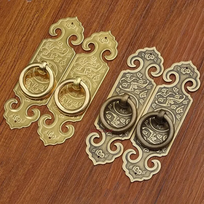 2PC Retro Style Cabinet Door Handles Exquisite Brass Drawer Handles Furniture Hardware Wardrobe Installation Pulls with Screws