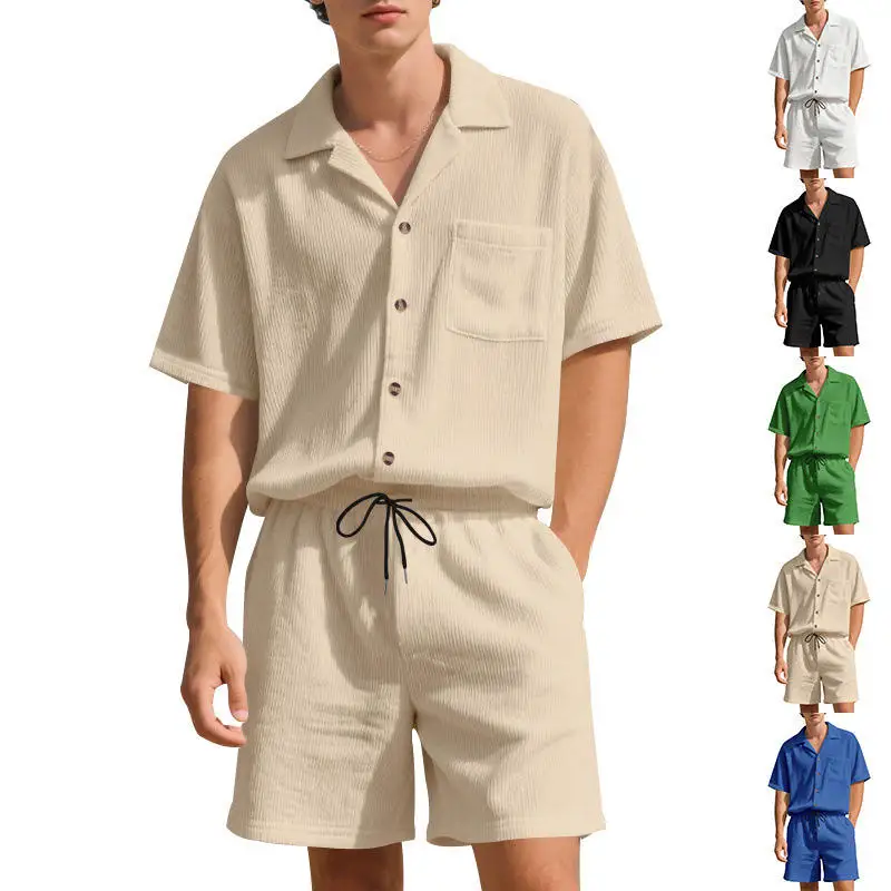 

Summer Men's Loose Casual Corduroy Short Sleeve Shirt Shorts Set Youth Fashion Lightweight Breathable Comfortable Ensemble