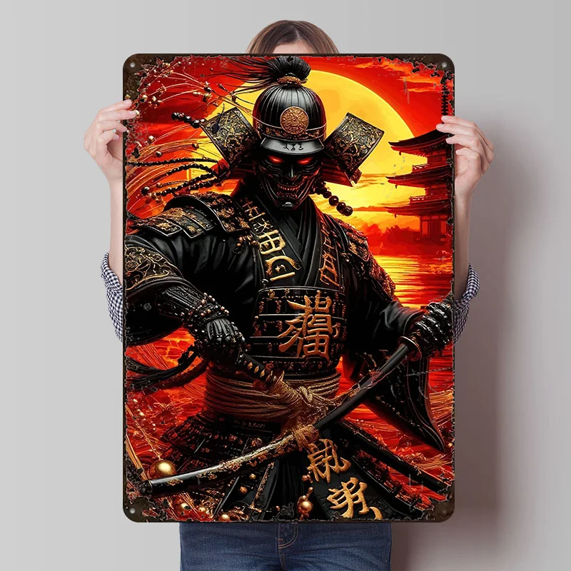 Demonic Samurai Warrior At Sunset Metal Poster Customized Wall Art Retro Vintage Metal Tin Signs for Home Decoration Ornaments