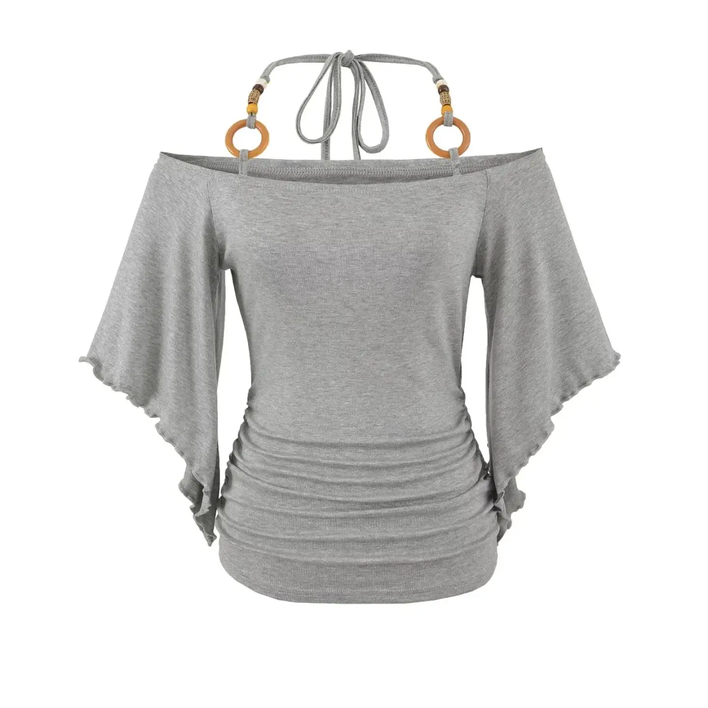 

Summer Vaion Женская футболка из тюля с открытыми плечами и поясом на одно плечо, висящий топ, дышащий топ...