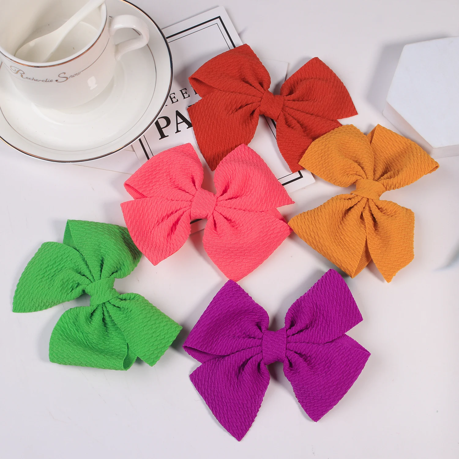 5pcs Fabric Hair Bows Hair Clips For Baby Girls 3.5inch Bows Hairpins Barrettes Headwear Kids Hair Acesssories