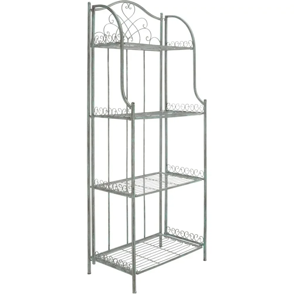 Outdoor Collection Antique Dark Green Wrought Iron 4-Tier Baker's Rack|