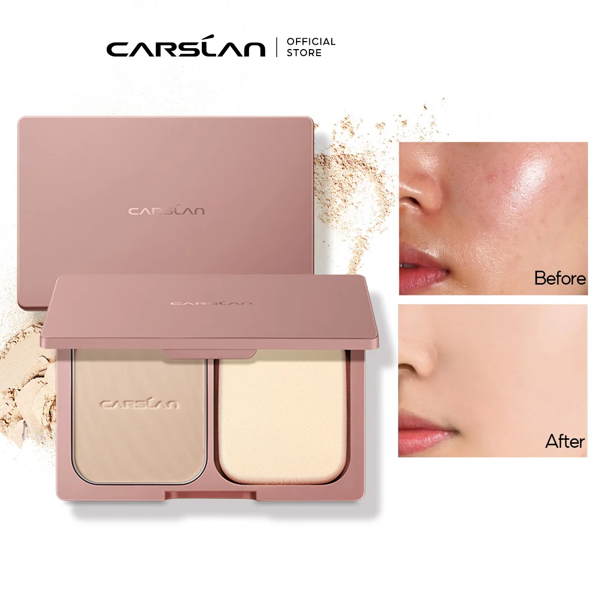 CARSLAN Long-lasting Oil Control Pressed Powder Matte Waterproof Concealer Brightening Face Loose Finishing Powder Makeup