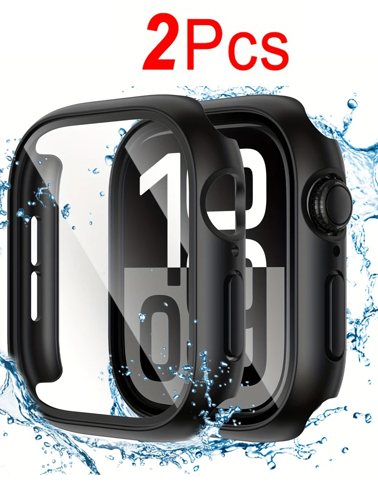 2pcs Cover For Apple Watch Series 10 9 8 7 6 5 SE 46mm 45MM 41MM 42mm 40mm 44MM Tempered Glass Screen Protector Case Accessories view 2