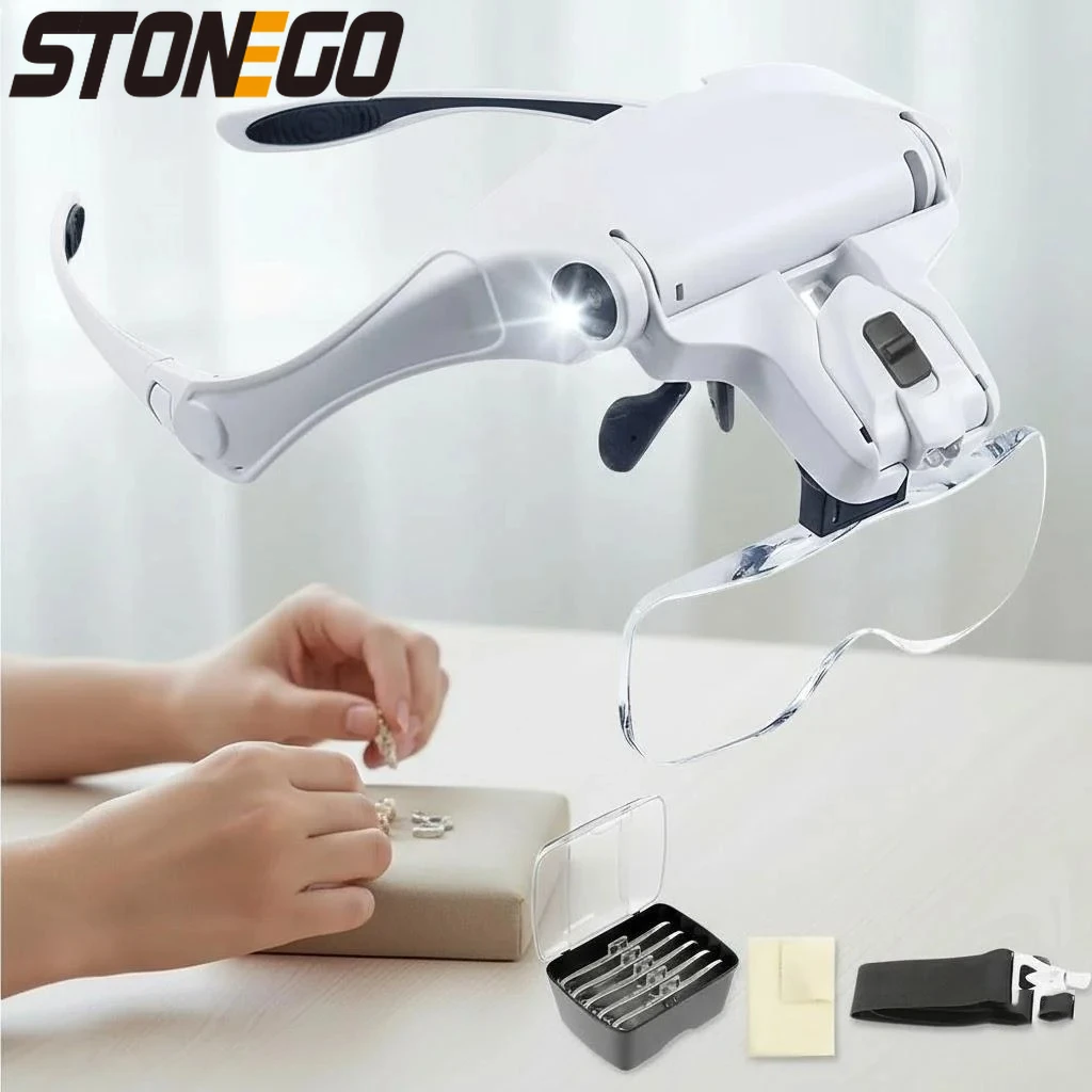 

Наголовная лупа с LED-подсветкой, 5 сменными линзами (от 10X до 35X), регулируемый ремешок, удобная, для работы без помощи рук