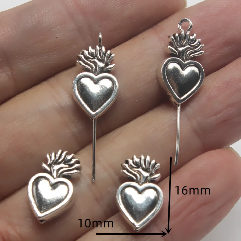 15pcs Silver Plated Catholic Sacred Heart Interval Beads DIY Charms Bracelet Necklace Jewelry Crafts Metal Accessories 16*10mm