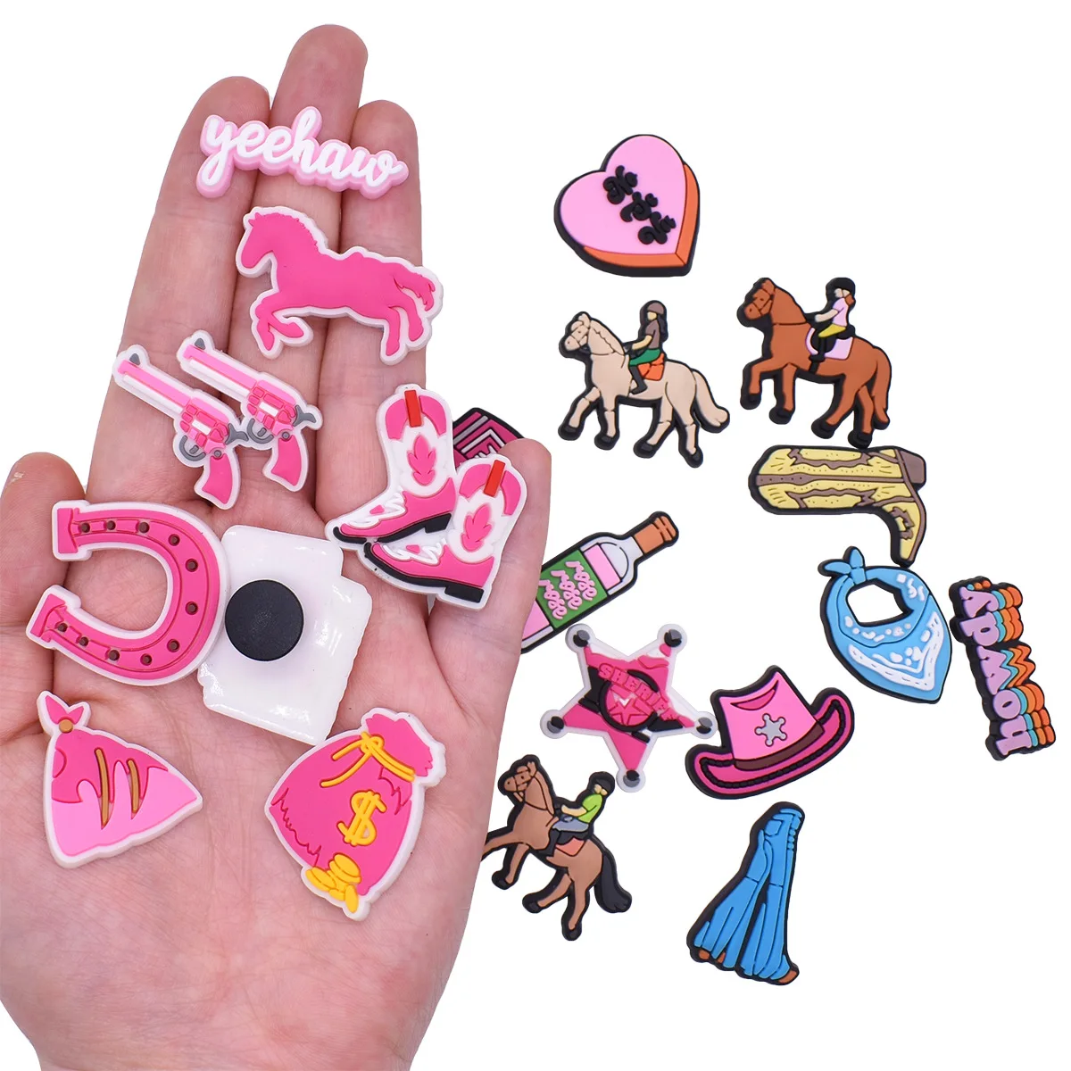 Cowgirl boy horse money hat bottle Shoe Charms PVC Decrations For bag Buckle Kids girl Gifts Shoe Accessories wholesale