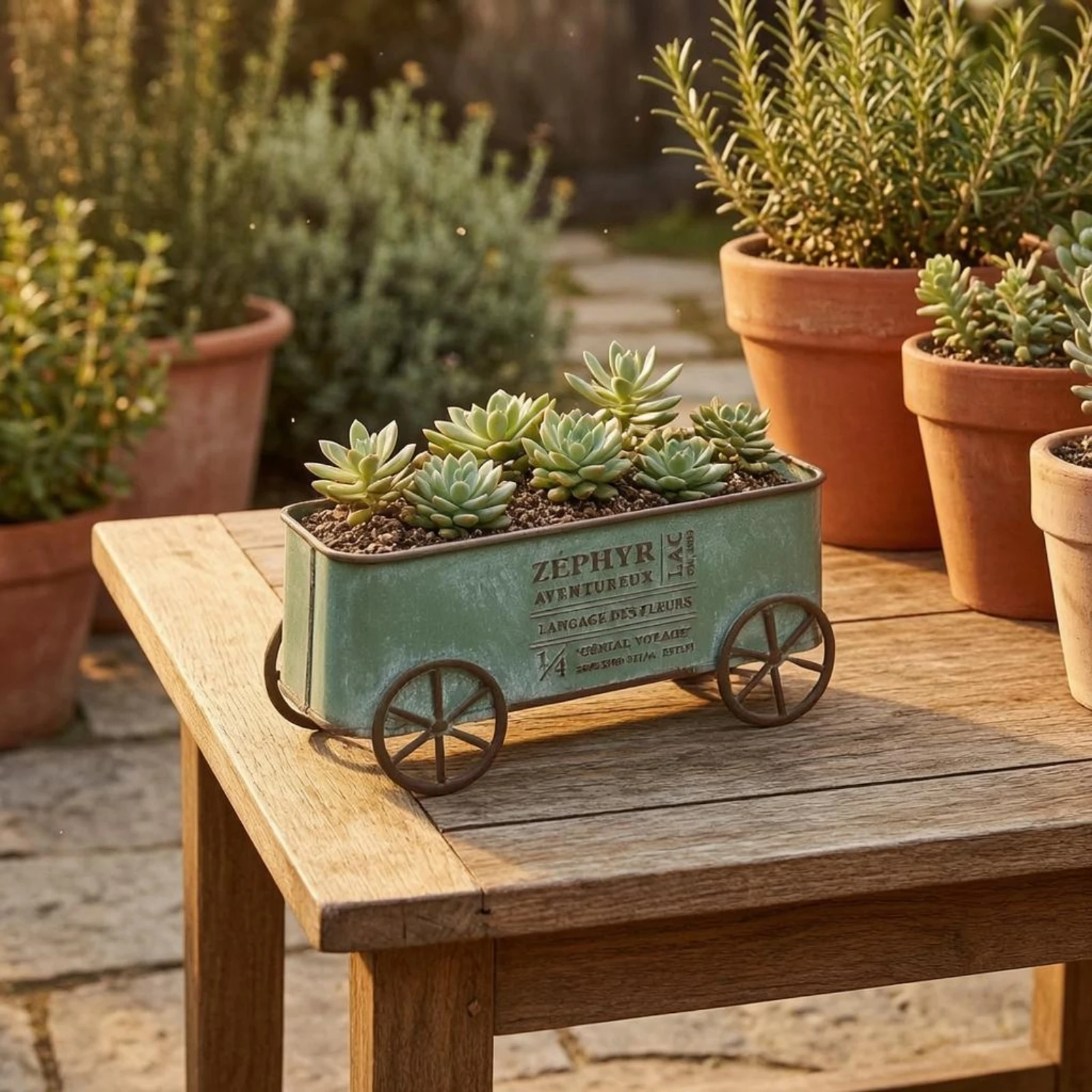 Vintage Planter Cart Iron Distressed Planter Cart Garden Decor Rounded Corners Rustic Wheels