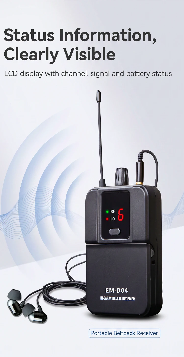 Paulkitson EM-D04 Drahtloses In-Ear-Monitoring-System Drahtloses Bühnen-Return-IEM UHF 4-Kanal 600-937MHz 4 Empfänger für Live-Bühnen – Detail 5