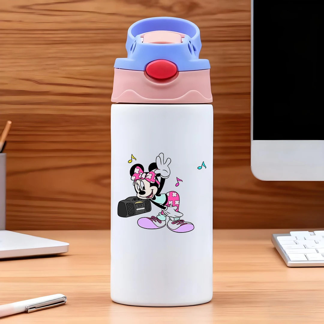 

Disney Minnie Mouse cartoon design pink flower bow retro sound musical note decoration 304 stainless steel cartoon straw c