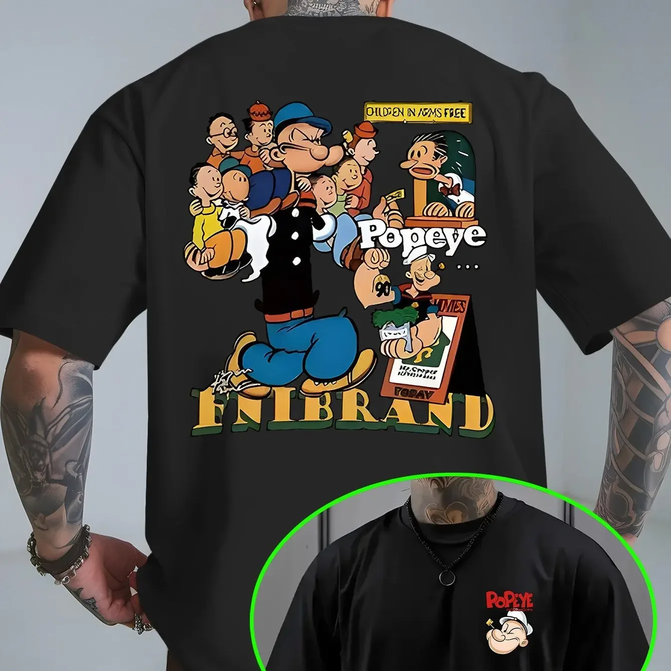 Camiseta para hombre con estampado moderno de tema Popeye, ¡perfecta para un estilo casual! Ajuste ligeramente elástico y regular