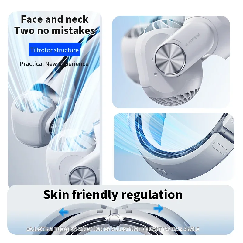 Xiaomi Youpin-ventilador de cuello portátil, aire acondicionado recargable por USB, turbina sin aspas de alta potencia, adecuado para exteriores