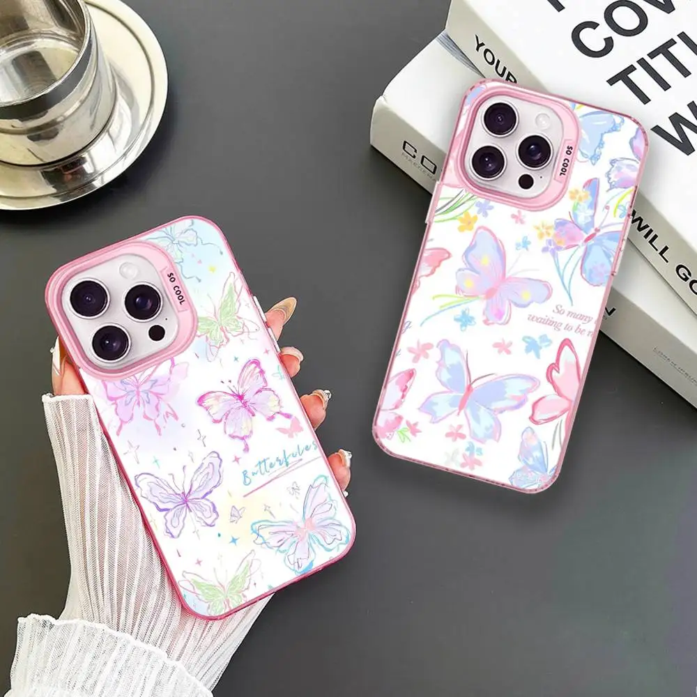 

Colorful Text Butterfly Pattern Phone Case For iPhone 16,15,14,13,12,11,Mini,Pro,MAX Pink Matte Shockproof Cover