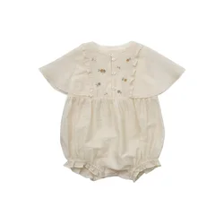 25ss lou baby girls bodysuits for infant toddler cute embroidery print short sleeve jumpsuits clothing