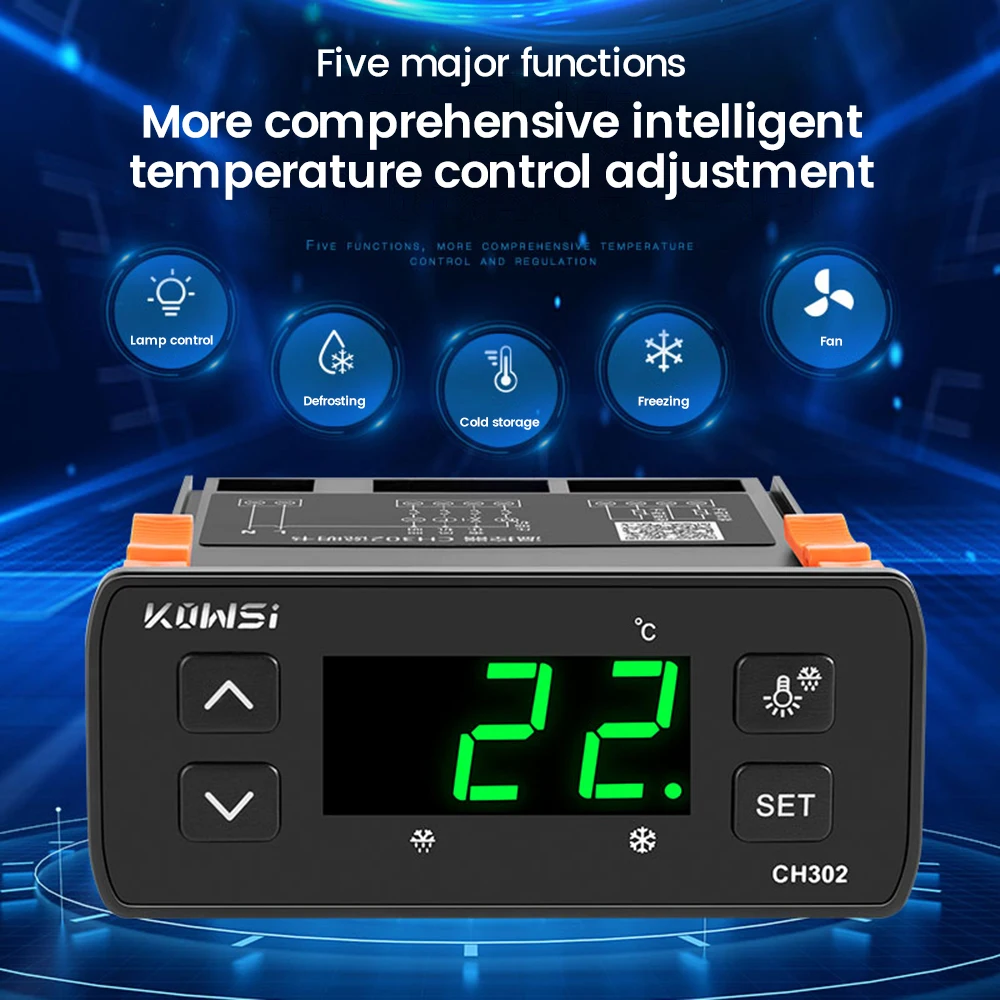 Imagem -03 - Termorregulador Termostato com Sensor Duplo Ntc Kws-ch302 Temperatura Digital Geladeira Alarme de Descongelamento ac 110v220v