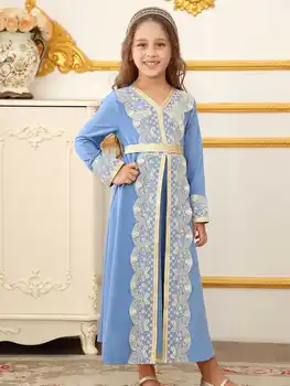 Middle East Morocco Ethnic Lace Robe Muslim Dubai Girls Dress Islamic Wedding Ramadan Festival Costume