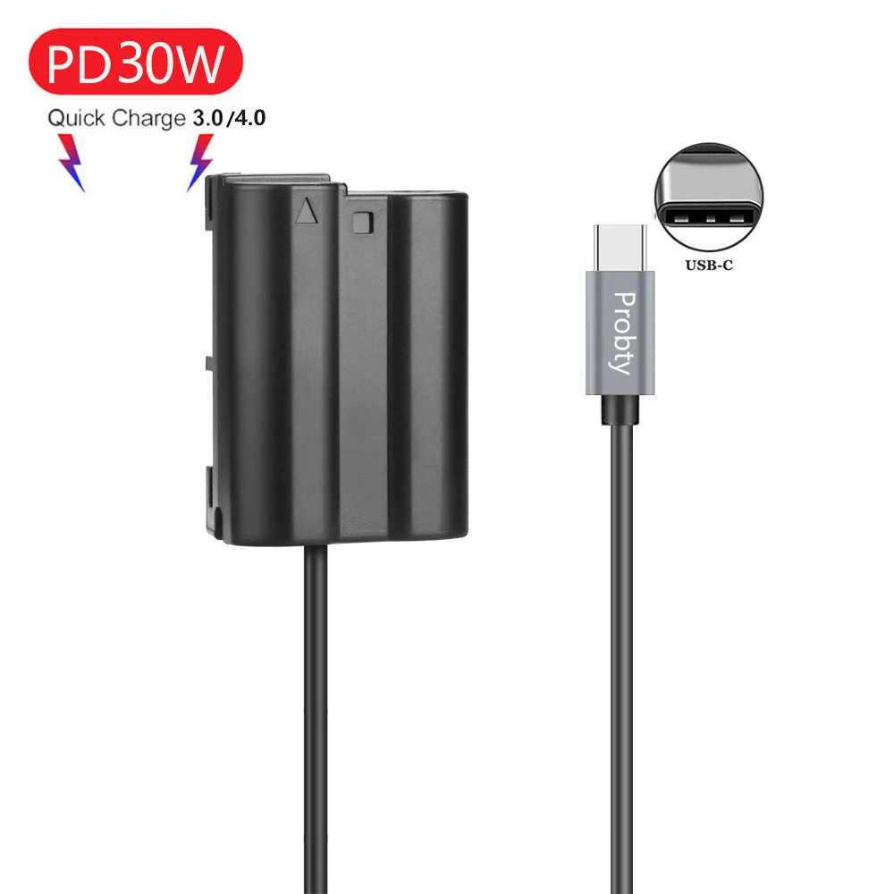 USB-C TO EN-EL15 Dummy Battery DC Power AC Adapter for Nikon D7000 D7100 D7200 D750 D800E D810A Z5 Z6 Z7 II Camera