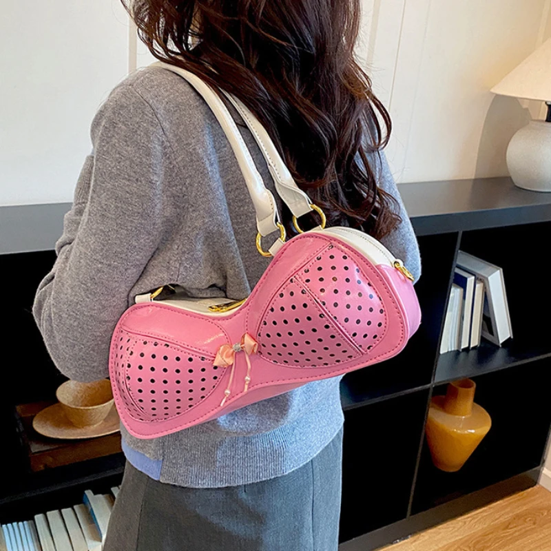 Funny Underwear Bra Tote Bags for Women Novelty Polka Dot Shoulder Bag Woman PU Leather Party Luxury Creative Fashion Handbag