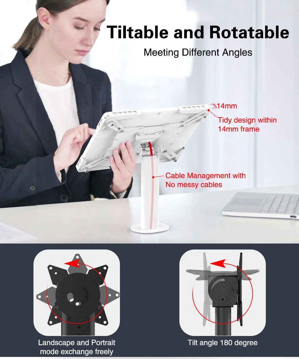 Metal Tablet Enclosure Clamp Stand Holder For 10.1 Inch 360 Rotation 180 Tilt Mount