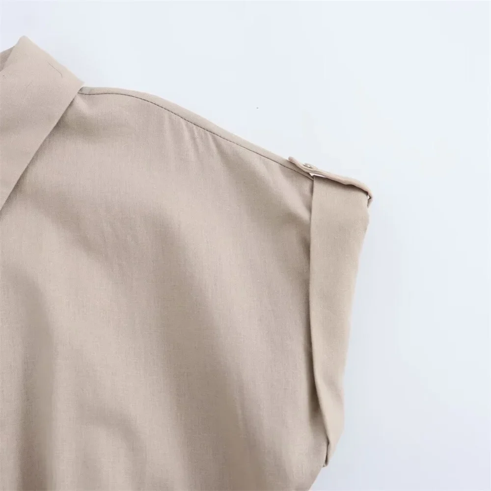 2024年夏新作 レディースファッション スリムフィット 襟付き カールショートスリーブ リネン混 ミニシャツワンピース