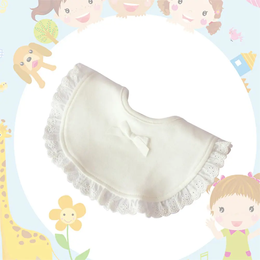 

Elegant Lace Baby Bib Comfortable Cotton Bib with Waterproof Layer Keeps Baby Dry Fashionable Look White