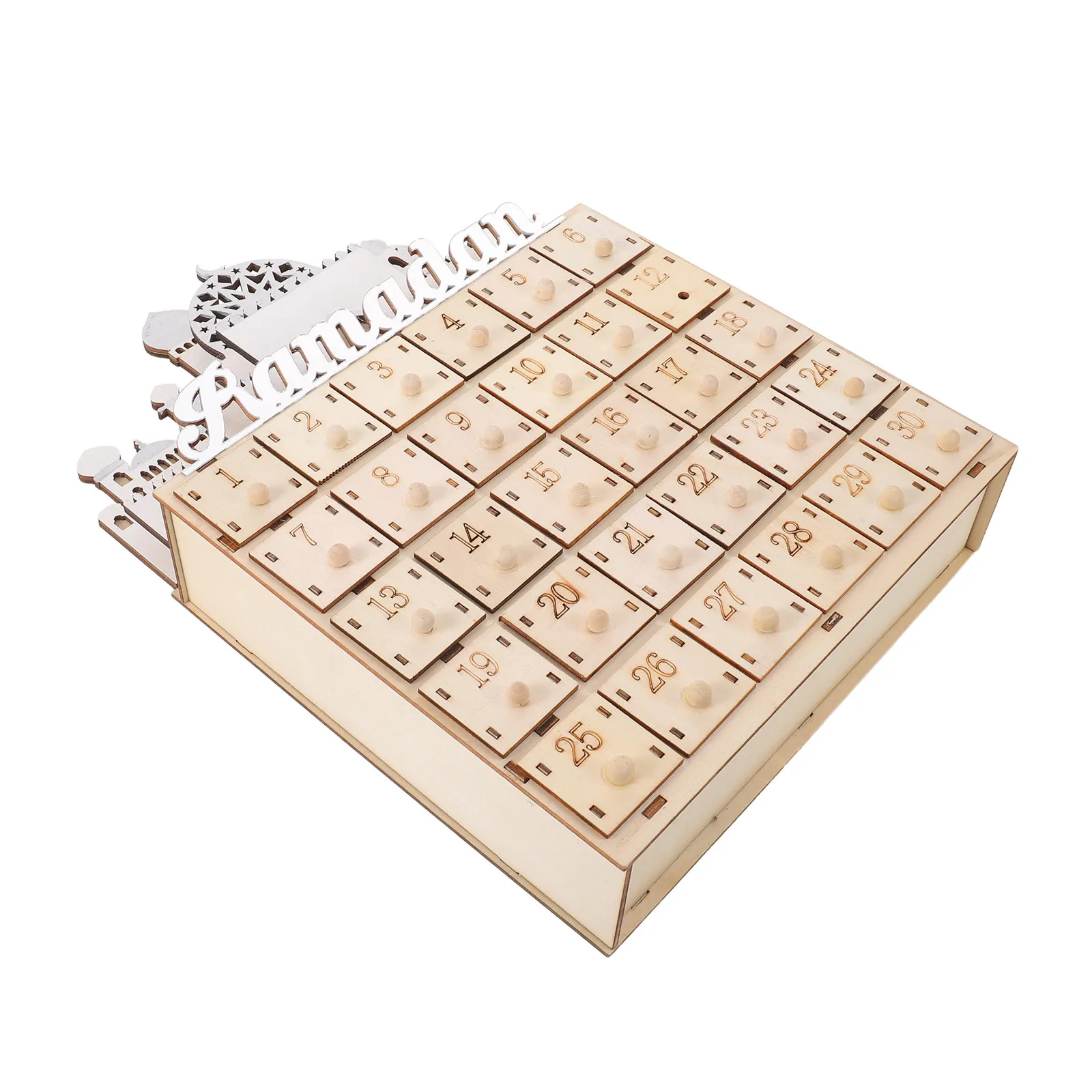 Ramadan Wooden Countdown Calendar 30 Drawers LED Light Eid Party Decoration Home Ramadan Festival Decor Advent Calendar
