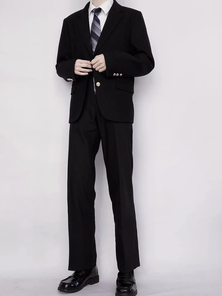 

Casual Men's Black Slim Fit Straight Leg Pants Drapey Lightweight Summer Versatile Suit Trousers Polyester Fabric Youth Fashion