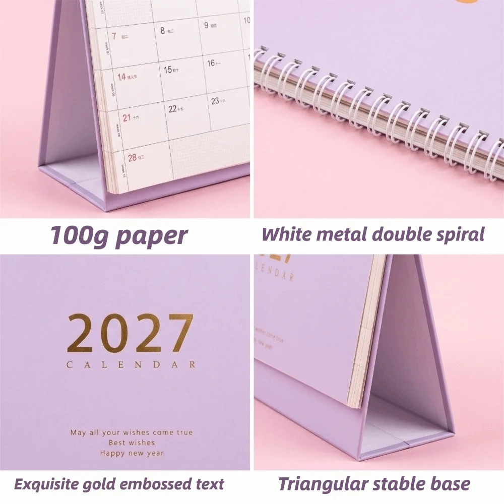 Portable 2027 Desktop Desk Calendar Decorative Display Morandi Color Standing Table Calendar Foldable Academic Planner