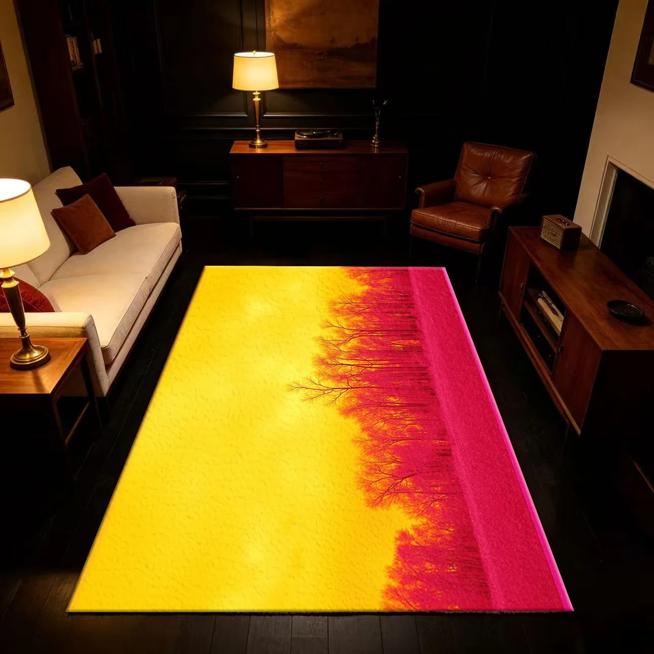 Magenta Red Inverted Forest Yellow Sky Carpet Flooring Anti-Slip Surreal Nature Art Floor Rug For Living Room Bedroom Home Decor