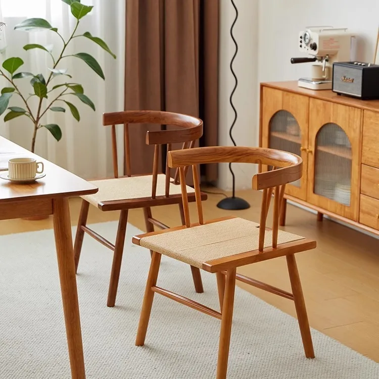 

Solid Wood Retro Rope Back Book Table Chair Homestay Home Dining Chair Cafe Chair