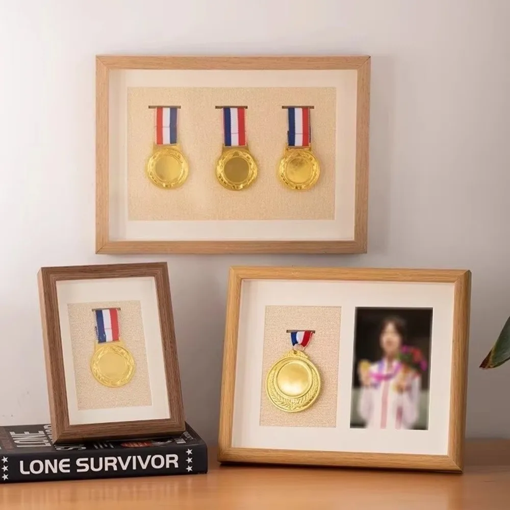 Wooden Honor Medal Display Photo Frame Medal Dust-Proof Display Case for Sports Medal Display Picture Frame