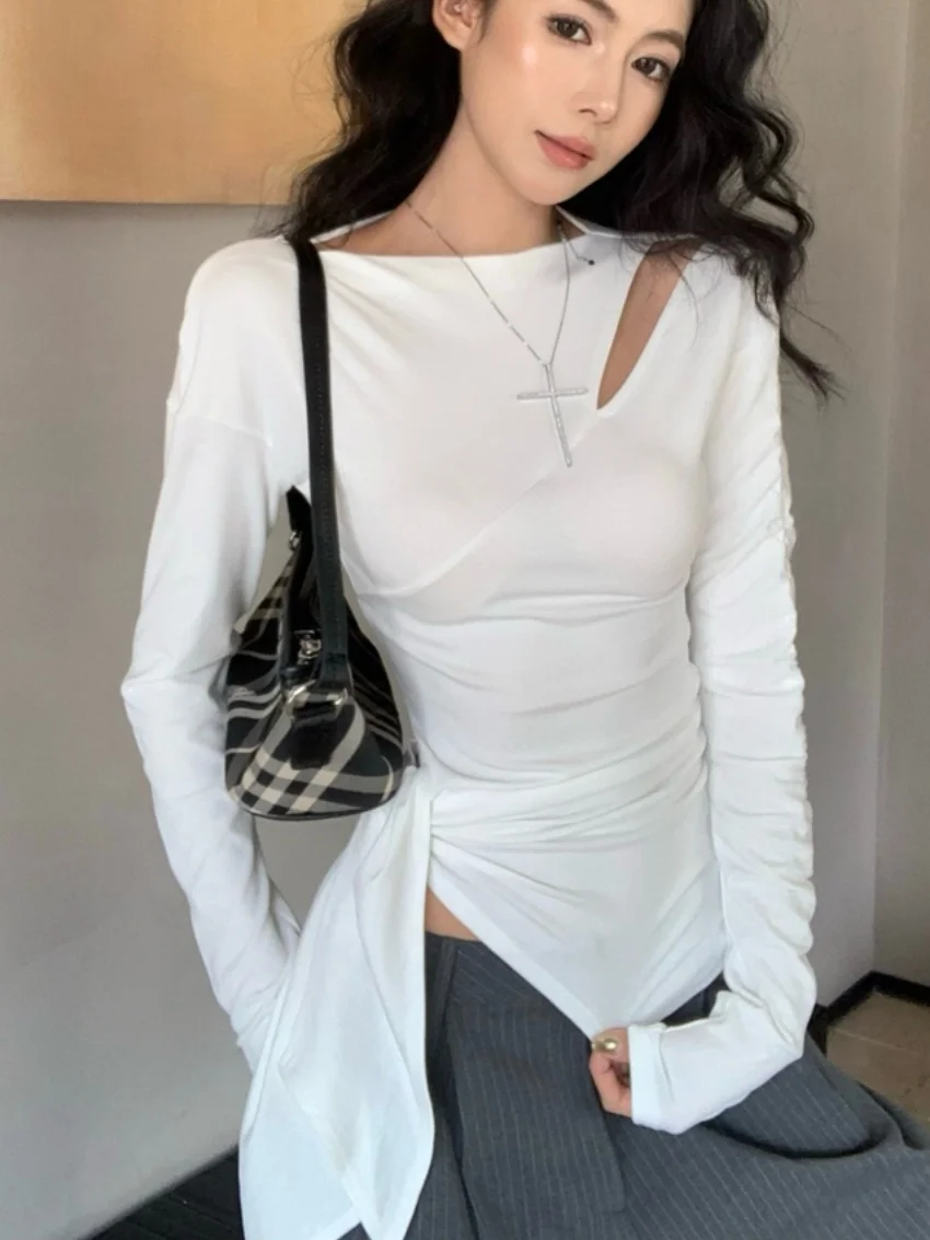 Alien Kitty Hot Girls Women Tees Solid Split New Sexy Casual Skinny Mujer 2025 Party Autumn Fashion Close Waist Gentle T-Shirts