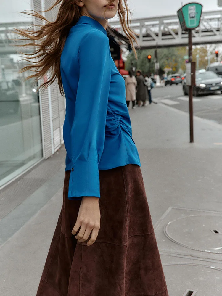 High-End ZA2025 Donna Casual Faion irt Inverno Nuovo colore puro pieghettato Top etnico Costume di scena da donna Scelta premium