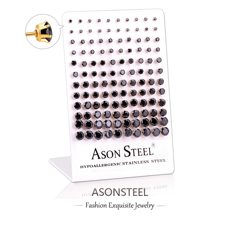 

ASONSTEEL 60 пар/лот серьги-гвоздики круглые антиаллергенные серьги из нержавеющей стали с кубическим цирконием, оптовая продажа, размер 3-8 мм, ювелирные изделия, подарок