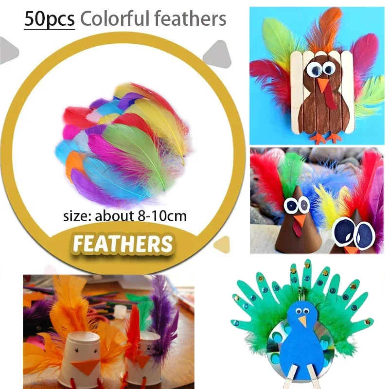 Pompons créatifs en peluche pour enfants, couleurs arc-en-ciel, autocollants yeux en plumes, jouets éducatifs de bricolage, artisanat d'art fait à la main, jouets de développement